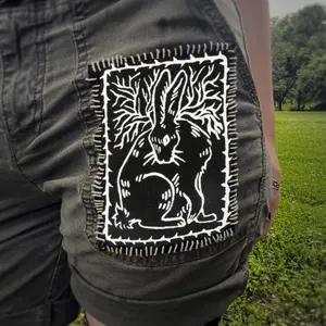 Printed Thorn Rabbit Patch, Geometric Embroidery Design, Back Adhesive Iron-On, Suitable for Clothes Jackets Bags Hats Accessories, Decorative Fabric Repair