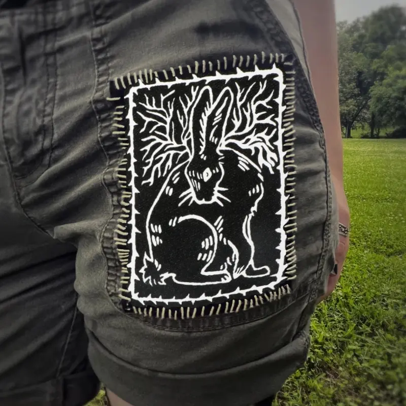 Printed Thorn Rabbit Patch, Geometric Embroidery Design, Back Adhesive Iron-On, Suitable for Clothes Jackets Bags Hats Accessories, Decorative Fabric Repair, Embroidery Patches