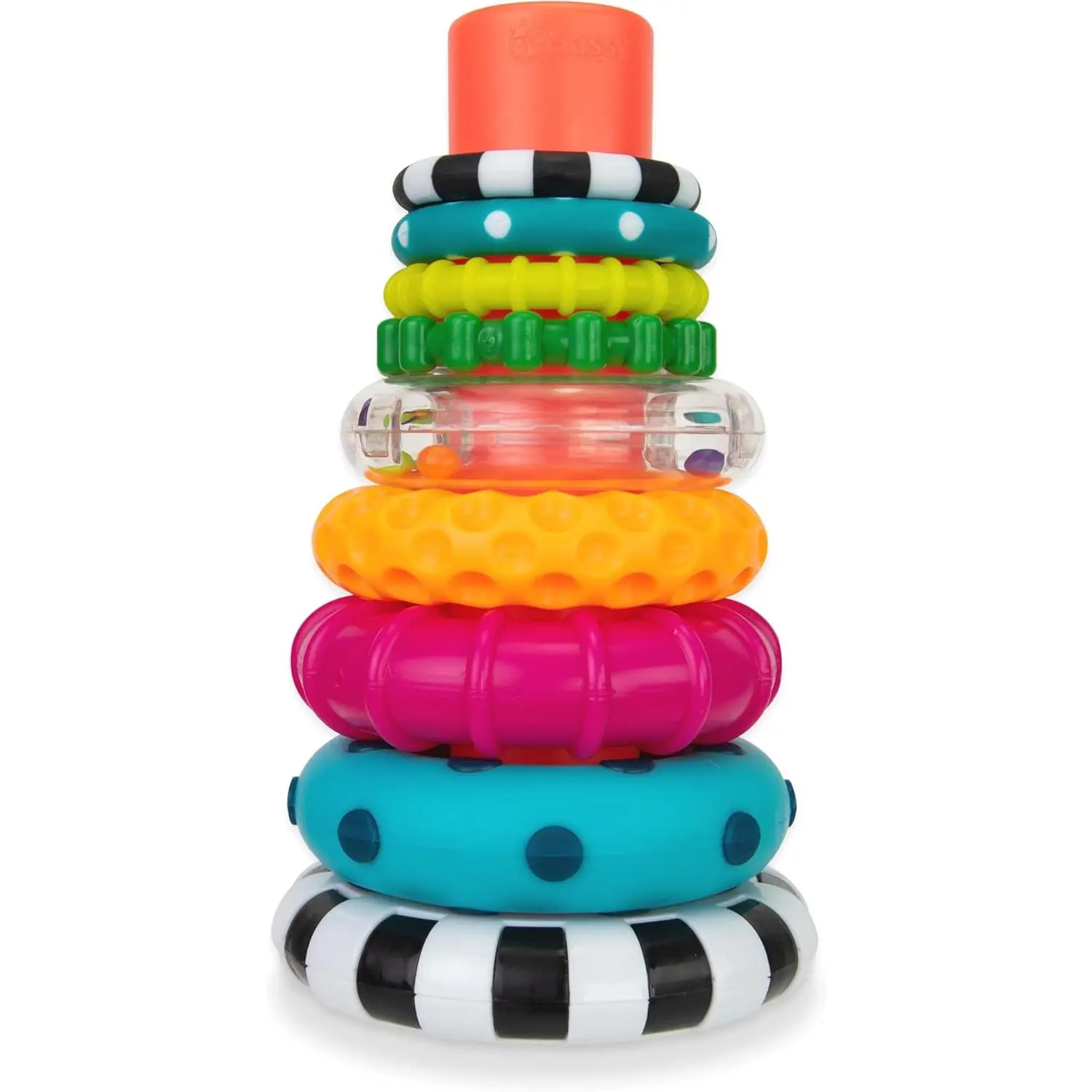 Multi-Color Stacking Rings Game for Babies, 9-Piece Textured Plastic Creative Playset, STEM Educational Toy for Early Development, Manual, Unisex, 6+ Months, Bpa Free, Blocks Sorting, Stacking & Plugging Toys