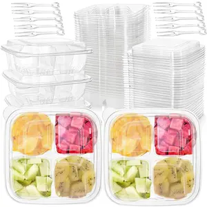 50 Pack Clear Bento Boxes 4 Compartment, Lunch Snack Containers with Lid, Reusable Food Storage Meal Prep Divided Containers with 200 pcs Fork for Lunch, Work, Travel