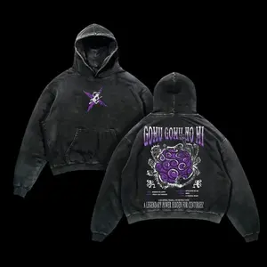 Devil Fruit One Piecee Washed Hoodie Anime Oversized Graphic Hoodies Mera Mera no Mi, Gomu Gomu no Mi, Ope Ope no Mi | Vintage Manga Streetwear | Shonen Otaku Core Hoodie | Heavyweight Cotton, one piece merch