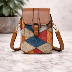 Vintage Patchwork Crossbody Shoulder Bag for Women – Multicolor Leather Style