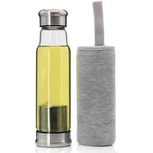 18.5 Ounce Top Level Quality Stylish Environmental Borosilicate Glass Water Bottle With Nylon Sleeve Tea Infuser Bottle Eco-Friendly Ideal Gift