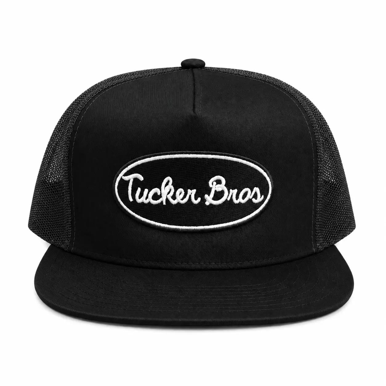 Tucker Bros Trucker Hat | Embroidered Snapback | Ranch Western Style | Flat Brim Mesh Back
