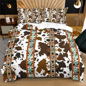 Vintage Soft Animal Print Decorative Duvet Cover Set, Cowhide Design, Includes Pillowcases, Perfect Gift for Kids & Adults
