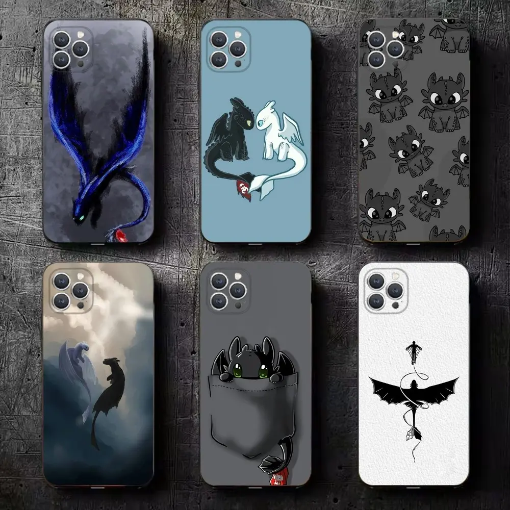 C-Cartoon T-Toothless Phone Case For iPhone 17 Pro Max Air,16,15,14,13,12,11,Plus,Pro Max,XS,X,XR,SE,Mini,8,7 For Samsung S26 S25 S24 S23 S22 FE Ultra Plus Edge Soft Silicone Black Cover