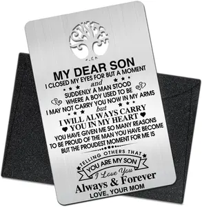 To My Son I Love You Wallet Card, Engraved Metal Wallet Insert Card Love Notes from Mom, Gifts for Son with Inspirational Quote, Graduation Birthday coming of age Wedding Christmas Gifts