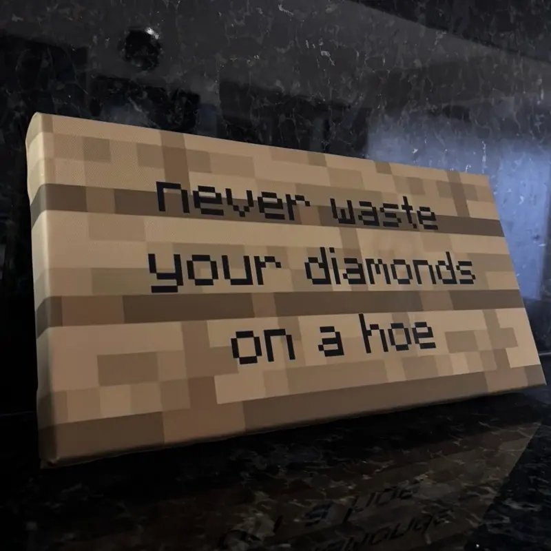 Never waste your diamonds on a hoe pixel block sign