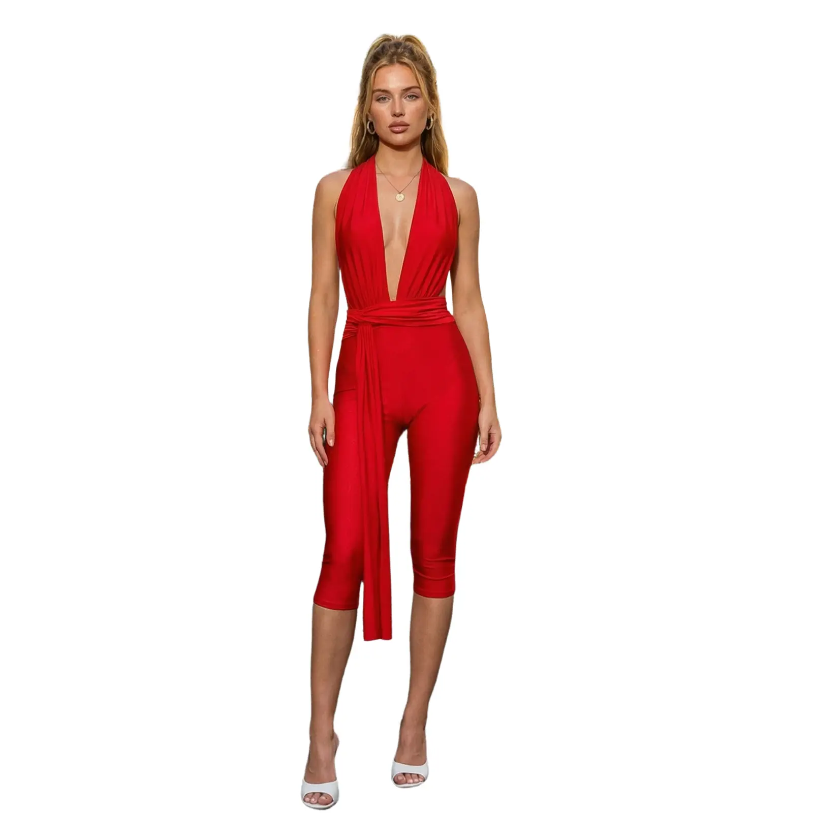 Women's Sheer Polyester Lingerie Overalls - Solid Color, Deep V Halter, Backless, Bodycon Romper, Elegant Fashion Apparel, Breathable Outfits for Nightwear, Clubbing Clothes for Women, Elegance, Sleeveless, Halter Neck, Clubwear, Streetwear, Going Out Out