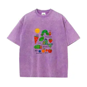 Hungry Caterpillar Teacher Shirt - Retro Washed Aesthetic Mommy Tee, Summer Loose Fit Cotton Graphic T-Shirt, Cute Educational Illustration Top for Women