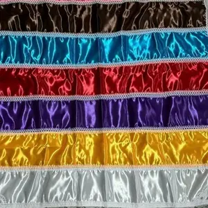 6-Color Satin Cloth with Lace 36” Pou Lwa Yo Elegant Design for Decorative Purposes Smooth Texture & Intricate Aesthetic