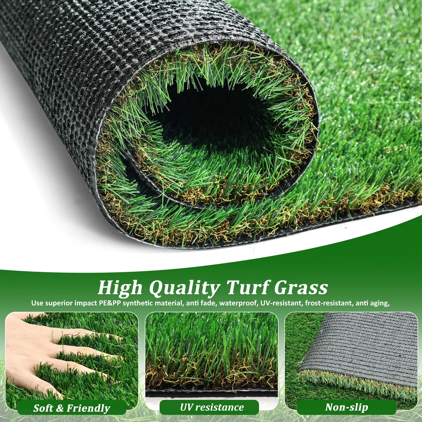 2Ft /4FT×10FT Artificial Grass Rug, 35mm Thick Realistic Turf Roll for Patio, Balcony & Garden, Soft Pet-Friendly Lawn Mat with Drainage, UV & Weather Resistant