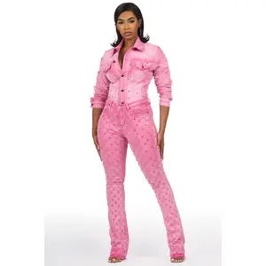 Sareka Pink Denim Jacket & Sareka Stacked Jean Set