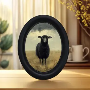 Vintage Dark Healing Sheep Oval Photo Frame Decor, Picture Frame, Retro Farm Style Wall Art for Bedroom Living Room, Halloween Christmas Thanksgiving Home Office Decoration