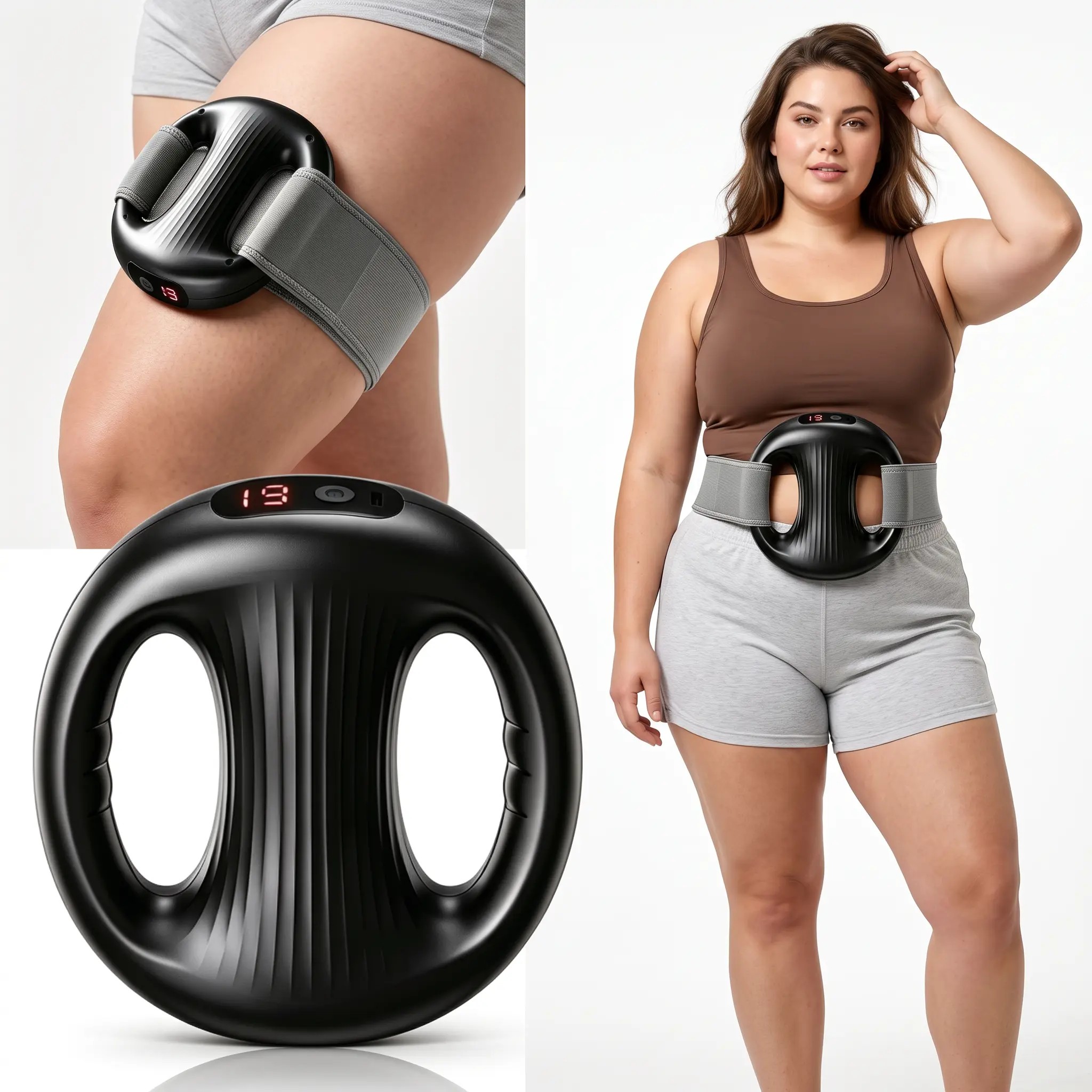Portable Muscle Massage Ring with Adjustable Strap, Multi-Mode Relief Device for Waist, Abdomen, Thigh, Home Gym Workout Recovery Accessory, Fits Most Body Sizes for Men, Women