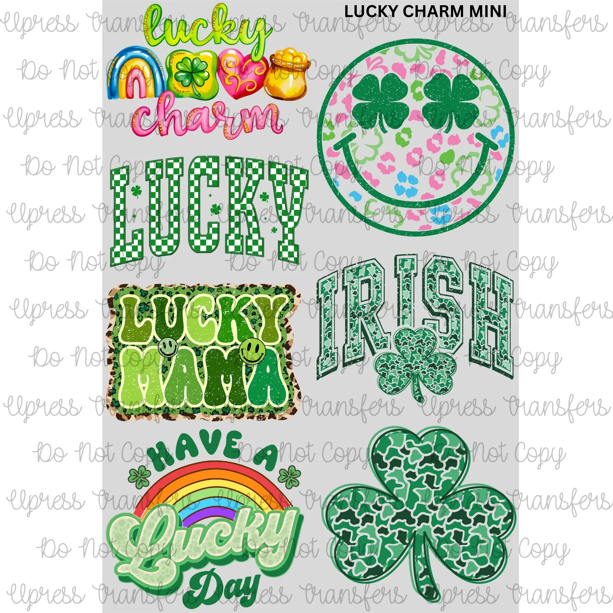 Lucky Charm Mini DTF Transfer Gang Sheet 24.5" Wide x 36" Long Direct To Film Trendy Vibrant Designs for Stylish Wardrobe