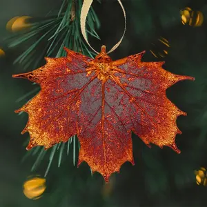 Real Sugar Maple Leaf Dipped in Iridescent Copper - Christmas Ornament