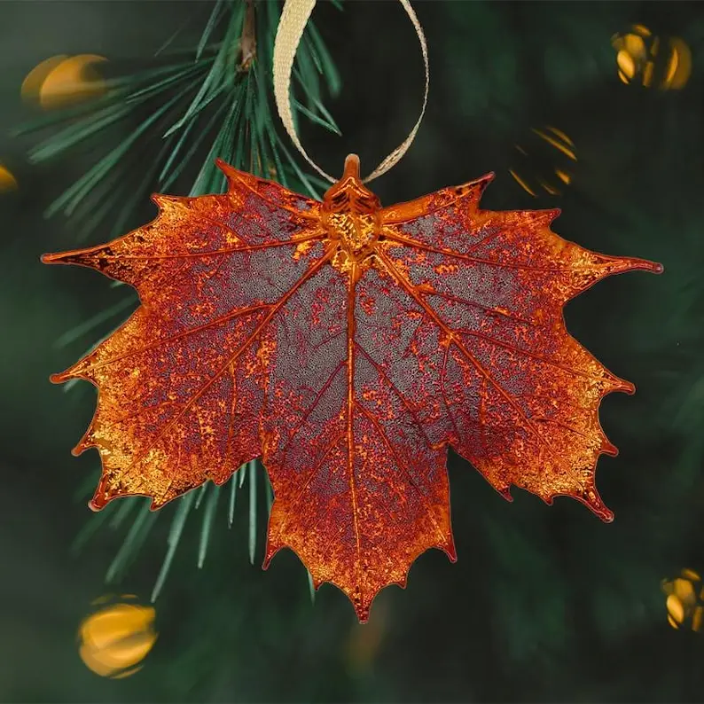 Real Sugar Maple Leaf Dipped in Iridescent Copper - Christmas Ornament