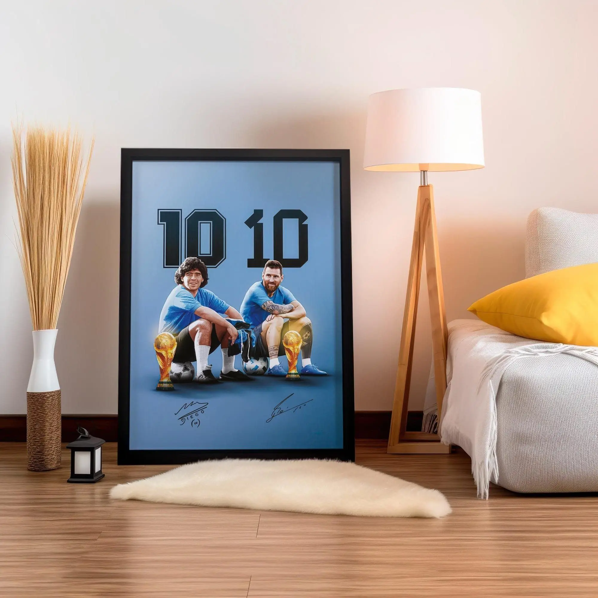 Diego Maradona Poster, Lionel Messi Poster, Soccer Legend Signed Football Poster, Gift For Fans ( Unframed - Print Only )