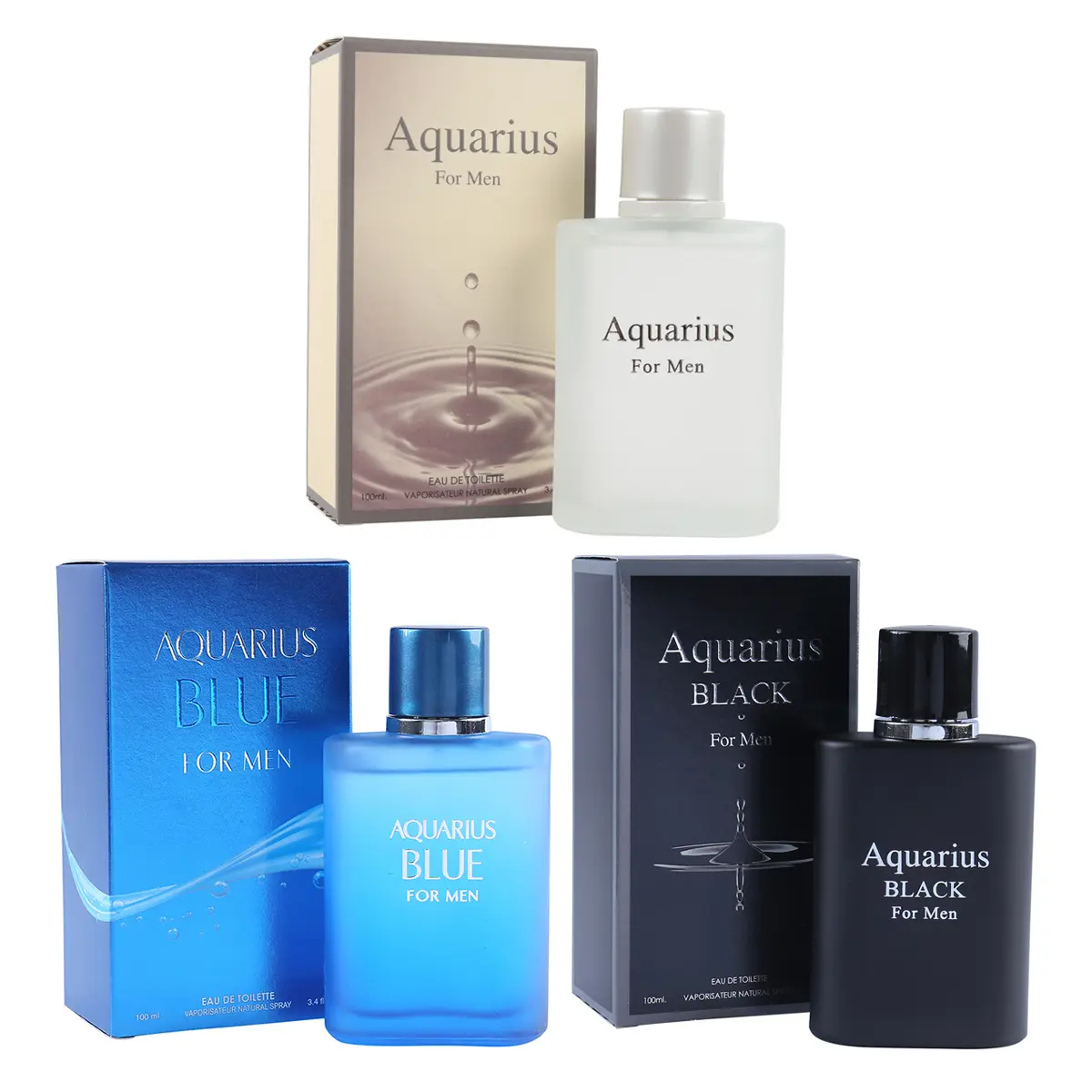 Bundle of Spray Cologne Aquarius, Aquarius Blue, Aquarius Black for Men Eau De Toilette Natural Spray 100Ml/3.4fl.oz.