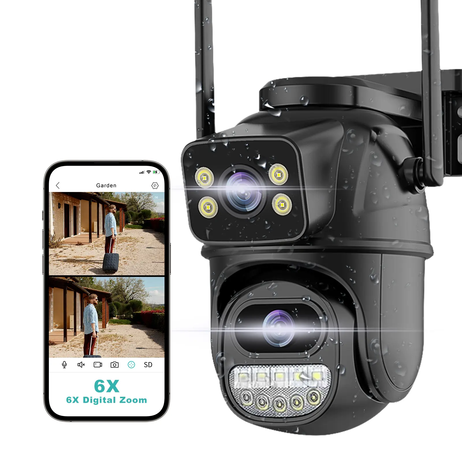 Security Camera Outdoor 2.4G WiFi PTZ Outdoor Camera Dual Lens Home Security Cameras Linkage 360°View 4MP Plug-in Cable Two-Way Talk,AI Detection,Full-Color Night Vision,Auto Tracking,24/7 Recording