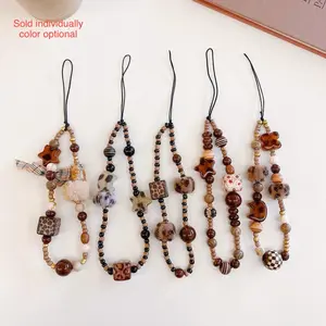 Vintage Mobile Phone Leopard Pendant Chain Mobile Phone Chain Ccd Accessories Portable Camera Beaded Lanyard Polaroid Chain Phone Charms Phone Wrist Strap