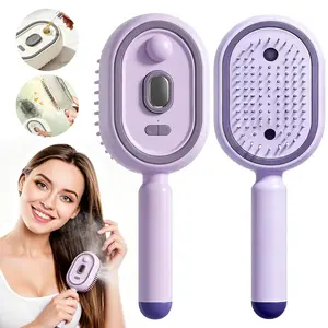 Electric Spray Air Cushion Massage Comb, Steam Brush for Hair, 3-in-1 Electric Spray Hair Brush for Detangling, Anti-Frizz, Scalp Care & Hydration, Wet/Dry Use (Purple,Beige,Pink)