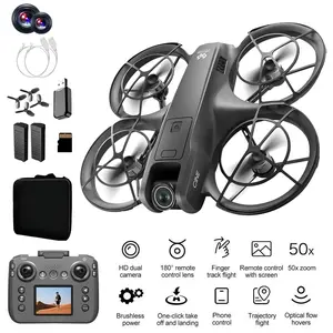 RC Drone with Screen Display Remote Control, HD Dual Camera, Brushless Motor, Propeller Guard, Altitude Hold, One-Key Takeoff/Landing, 360° Flips, APP Control, LED Lights, 3-Speed Modes, Hovering FPV Quadcopter with 2 Batteries for Beginners and Adults