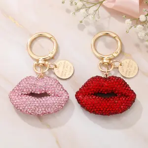Bling Sparkling Crystal Lip Keychain for Women - Cute Rhinestone Lips Bag Charm, Glitter Car Key Ring Pendant, Summer Travel Purse Decor Phone Strap Gift for Girls