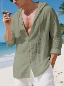 Men's Oversized American Style Linen Hooded Cardigan, Casual Long Sleeve Hawaiian Sweater, Summer Fashion for Men, Comfortable & Stylish