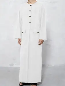 Middle East Muslim Dubai Loose Multi-Pocket Round Neck Long Sleeve Arab Robe, Southeast Asia Middle East Clothing for Men