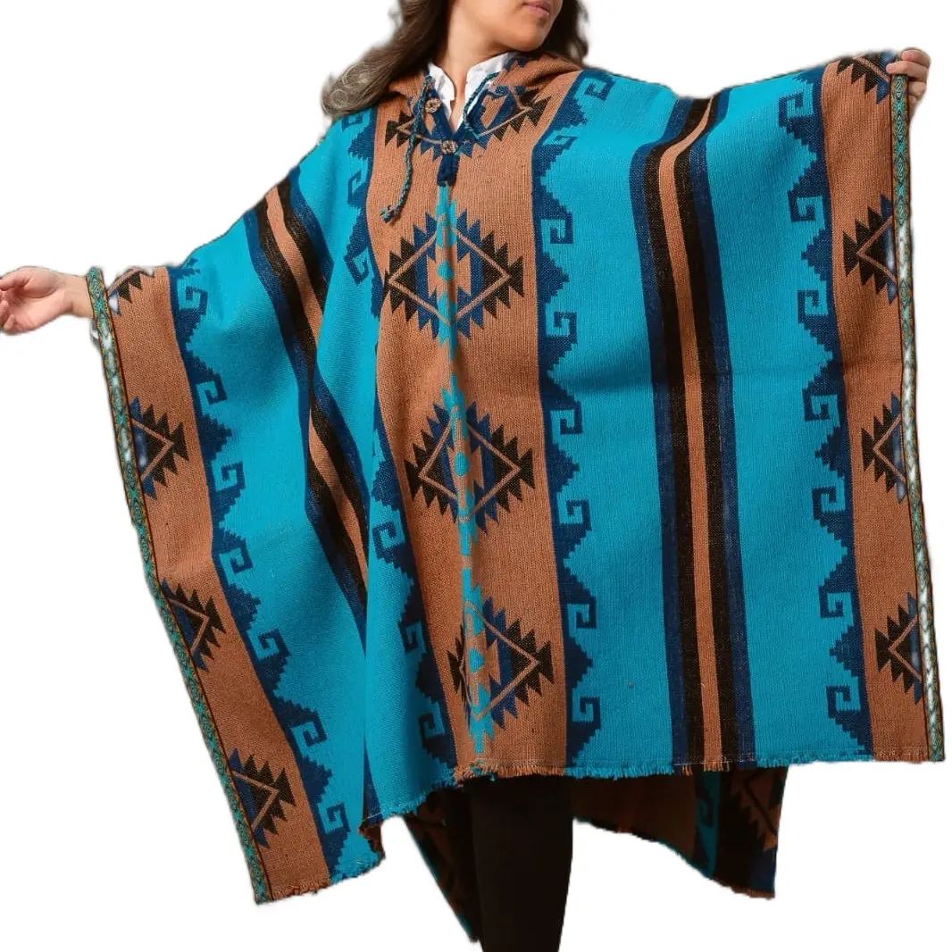 Blue and Brown poncho - Southwestern Style PONCHO | PONCHO for men and woman| alpaca wool poncho | serape outdoors clothing