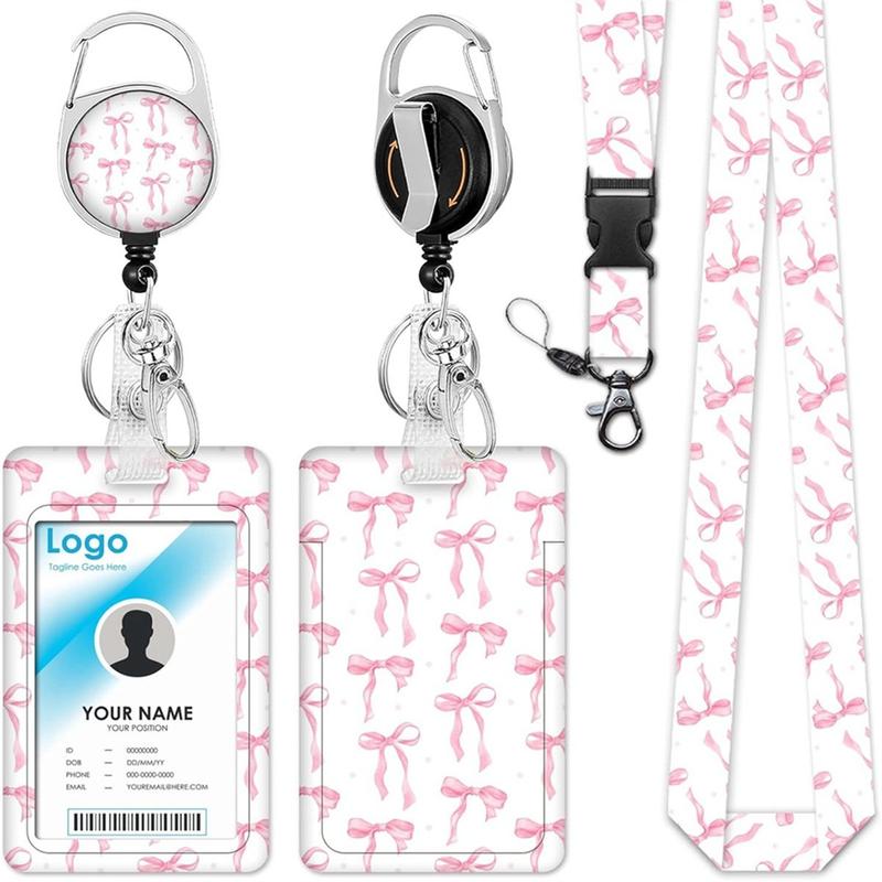 Badge Holder Retractable Clip with Lanyard,Bow Print Lanyard with ID Holder,Breakaway Lanyards for ID Badges for Women for Christmas New Year Home Use