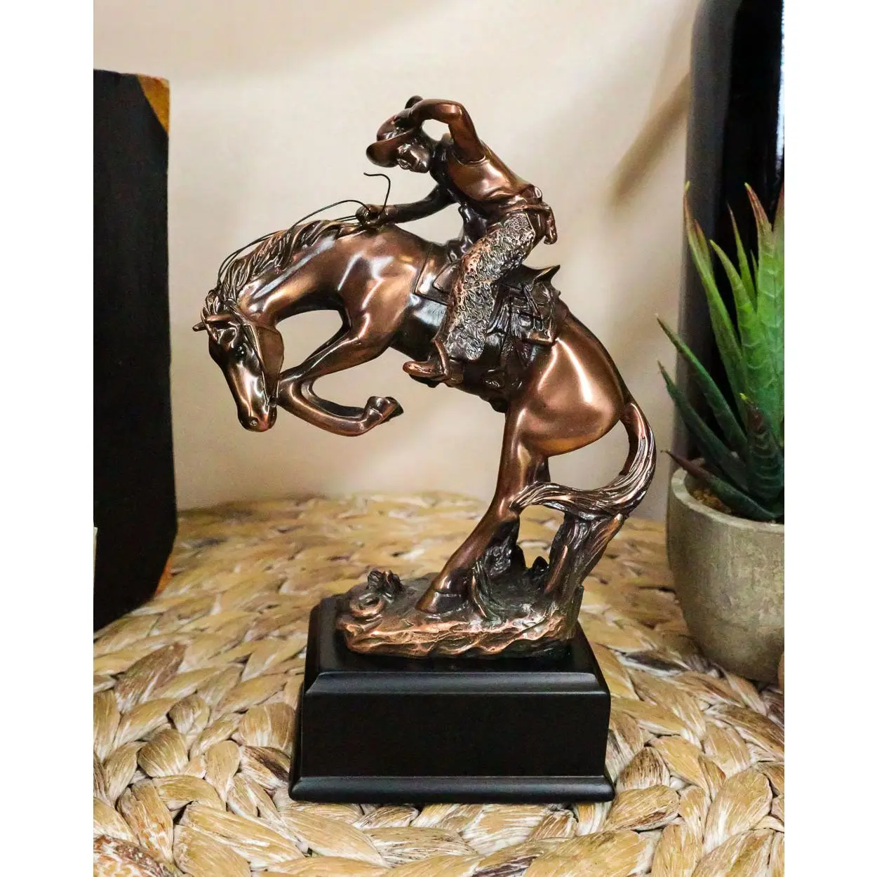 Western Rodeo Wild Cowboy & Bucking Horse Bronze-Electroplated Resin Figurine, Home Decor Statue, Ideal Gift for Western Theme Enthusiasts, Room Decor