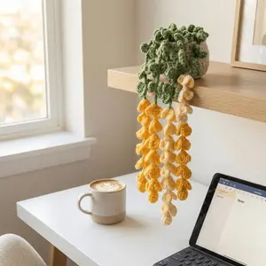 Handmade Crochet Hanging Succulent Car Accessory – Boho Rearview Mirror Decor, Aesthetic Home Office Ornament, Ideal Gift for Mother’s Day Birthday Christmas New Car Owners