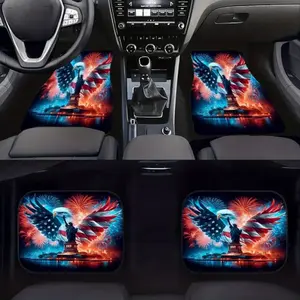 4pcs American Flag Eagle Car Floor Mats Set, Car Interior Accessory, Crystal Velvet Anti-Slip All-Weather, Full Coverage Front & Rear Seats, Easy to Clean, Polyester, Soft Texture, Universal Fit for Most Vehicles, Ideal Holiday Gift for Car Owners