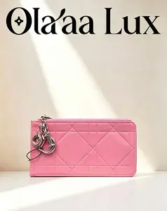 Pre-owned Dior Pink Cannage Quilted Long Zip Wallet Silver Logo Charm Luxury Clutch Card Holder