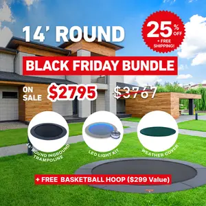 "14' Round Pro-Line In-Ground Trampoline with LED Lights and Protective Cover