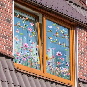 Flower & Butterfly Pattern Window Sticker, 12pcs/set Self Adhesive Window Decal, Decorative Sticker for Home Living Room Bedroom, Ornaments, Floral Pattern Sticker