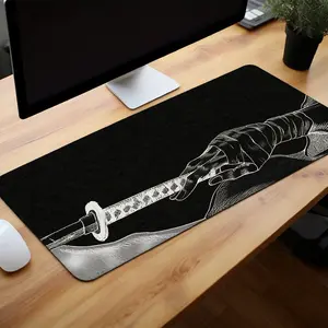 Japanese Katana Pattern Mouse Pad, 1 Count Rectangle Gaming Mouse Pad, Non-Slip Rubber Base Stitched Edge Desk Pad for Home Office Game Room