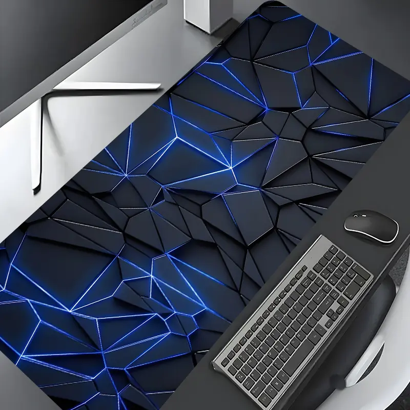 Neon Blue Geometry Large Gaming Mouse Pad, Desktop Protection Pad, Washable Rubber Pad Non-Slip Lock Edge Multi-Size Mouse Pad Suitable For Home Office, Gaming Desk Accessory, Computer Desk Accessories
