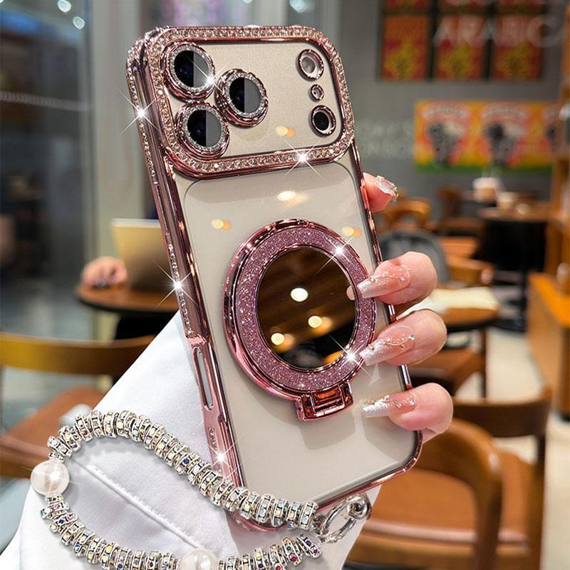 Women's Phone Case with Mirror & Stand for iPhone 12/13/14/15/16/17 Pro Max,17Air,14/15/16 Plus. Features a shiny frame, high-definition transparent material, and full-body drop-resistant design. Women's Phone Case with Mirror & Stand for iPhone 12/13/14/15/16/17 Pro Max,17Air,14/15/16 Plus. Features a shiny frame, high-definition transparent material, and full-body drop-resistant design.