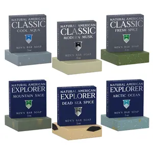 NATURAL AMERICAN Men's Bar Soap - 100% Organic Shea Butter, Essential Oils, Mens Cologne Scents, No Harmful Chemicals - 6pk of 5 oz Bars - US Handmade
