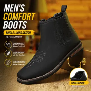 Men’s Black Chelsea Ankle Boots – Stylish Elastic Panel Design, Comfortable Leather Boots for Office & Daily Wear Casual Footwear Walking Shoes, Work, Elegant,summervibes