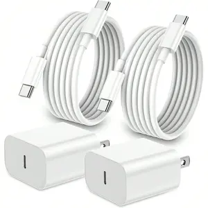 Pd20w Fast Charger + 1.8m/6ft Type C to Type C Cable, Compatible with iPhone 17/16/15, iPad, and Type C Phones, USB Fast Charger, Charger Combo