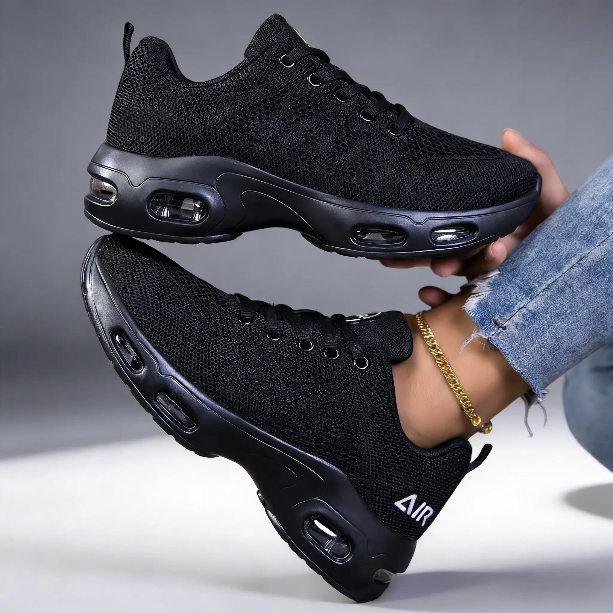 Female All-Black Fabric Cloth Casual Sneakers - Lightweight, Breathable Athletic Shoes for Walking, Workout, All Seasons