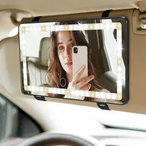 LED Touch Screen Vanity Mirror for Car - Dimmable Bicolor Lights, Memory Function, Rechargeable Battery - Ultra-Thin Visor Makeup Mirror