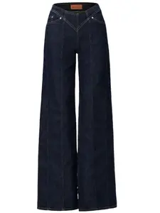 Cotton Wide-Leg Jeans - Dark Blue, High Waist, Comfortable Fit, Stylish Denim for Everyday Wear
