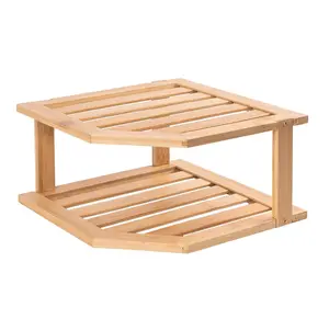 Bamboo Corner Shelf,2 Tier Plate Organizer for Cabinet and Countertop,Pantry Dish and Spice Rack for Kitchen