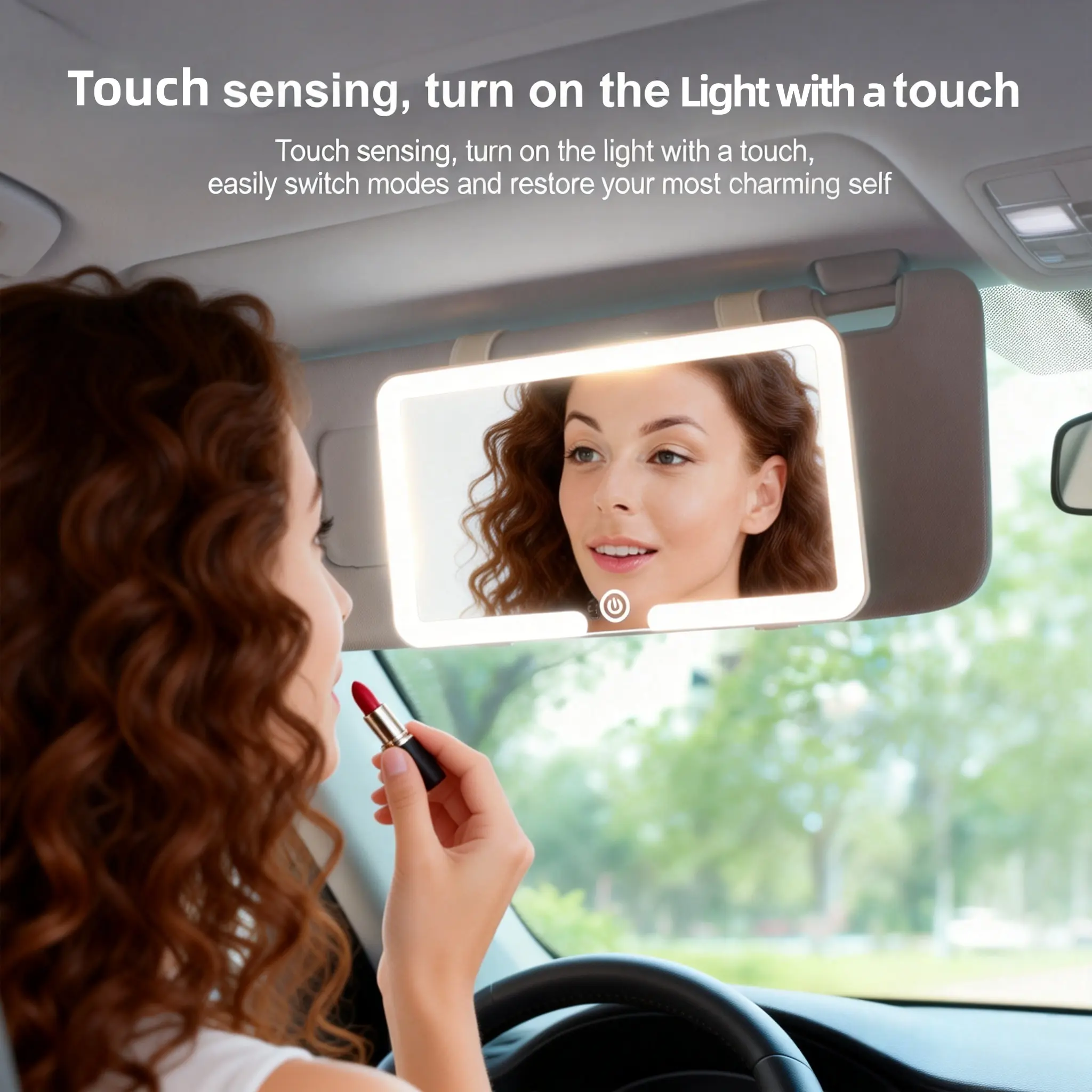 Car Sun Visor Vanity Mirror, Rechargeable LED Car Visor Makeup Mirror, Dimmable Touch Screen Travel Makeup Mirror, 3 Light Modes & 60 LEDs, Car Interior Accessories for Women